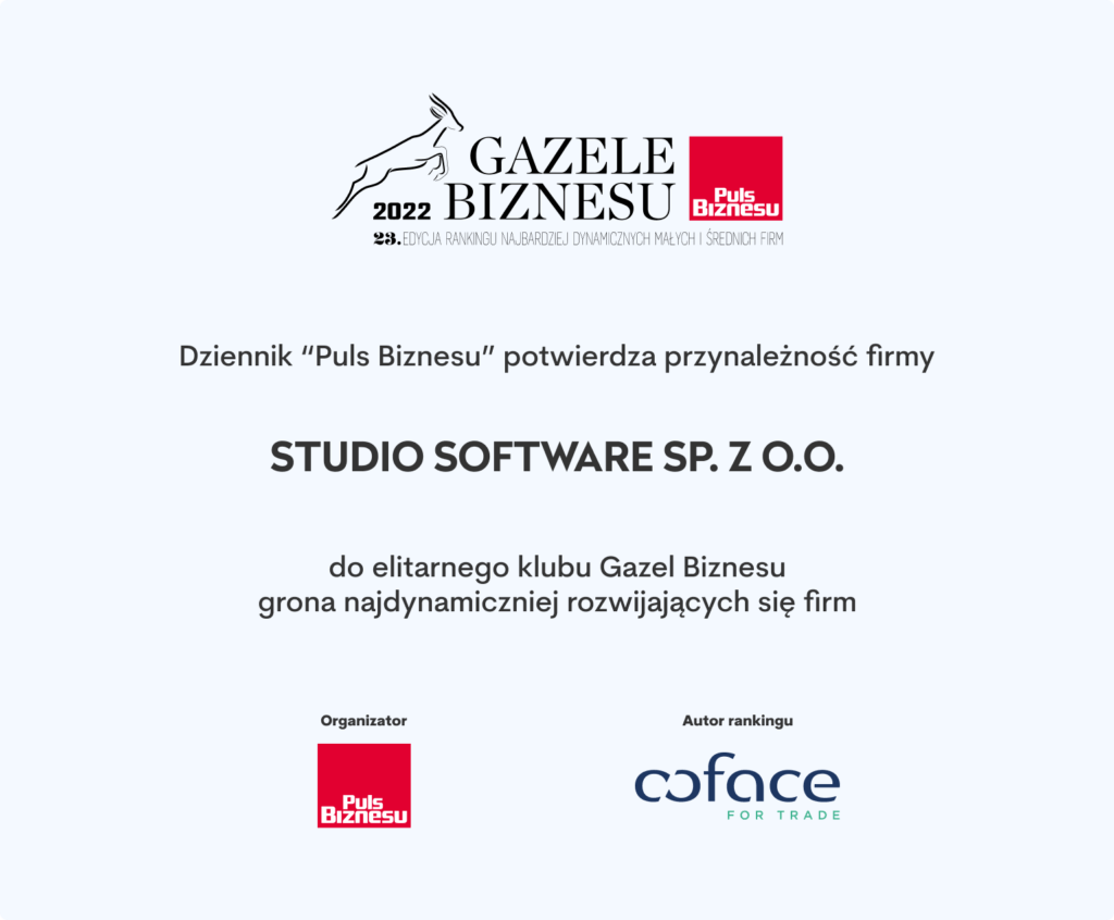 Studio Software nagrodzone od Gazele Biznesu